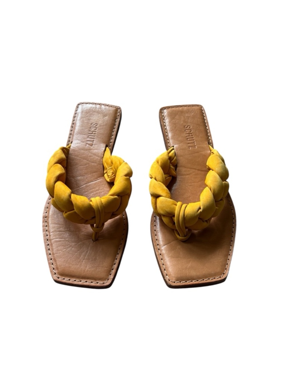 SCHUTZ Cicely Nubuck Braided Flat Sandal in Mary Gold